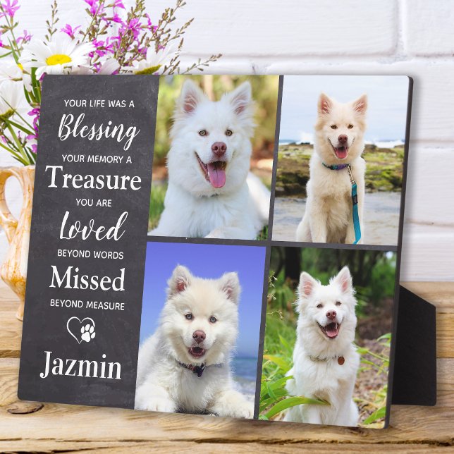 Pet Dog Memorial Personalized Remembrance 4 Photo Plaque (Creator Uploaded)