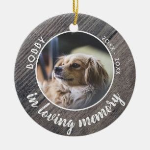 Pet Dog Memorial Photo Rustic Wood Keepsake Ceramic Ornament
