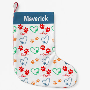 Pet Dog Paw Prints Personalized Small Christmas Stocking