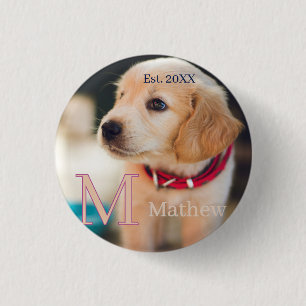 pet dog photo est year name monogram cat parent 1 inch round button