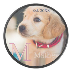 pet dog photo est year name monogram cat parent hockey puck