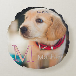 pet dog photo est year name monogram cat parent round pillow