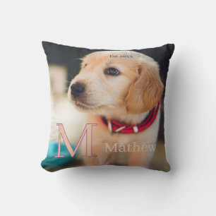pet dog photo est year name monogram cat parent throw pillow