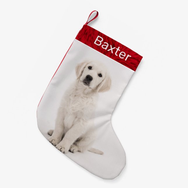 Pet Dog Photo Holiday Golden Retriever Small Christmas Stocking (Front (Hanging))
