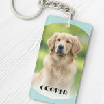 Pet dog photo light aqua blue curved borders name keychain<br><div class="desc">Keyring featuring your custom photo and your pets name with light aqua blue (or custom colour),  curved borders top and bottom. You can change colours and fonts,   as well as move and resize the photo in the design tool.</div>