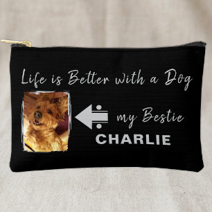 Pet dog photo name initials black grey accessory pouch