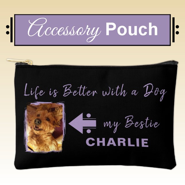 Pet dog photo name initials black purple accessory pouch (Creator Uploaded)
