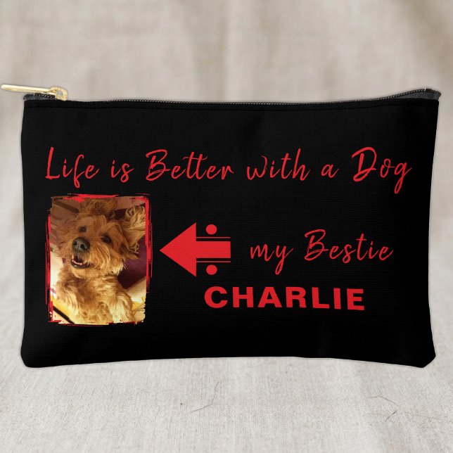Pet dog photo name initials black red accessory pouch (Creator Uploaded)