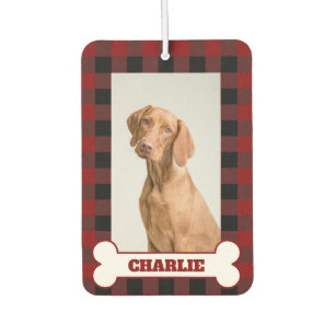 Pet Dog Photo & Name on Red & Black Buffalo Plaid Air Freshener