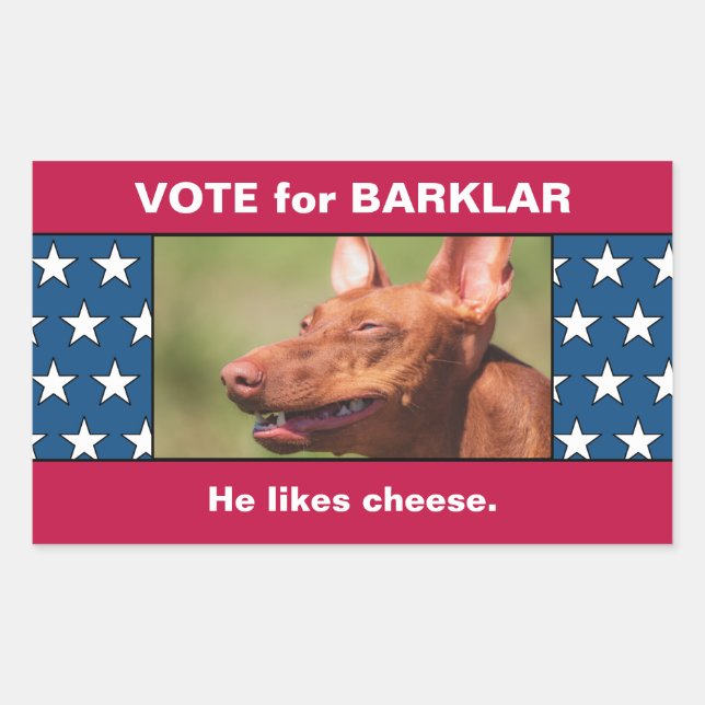 Pet Dog Photo On Funny USA Flag Election Campaign Sticker (Front)