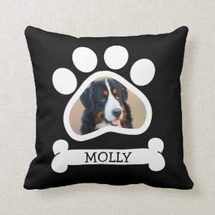 Pet Dog Photo Paw Print Black & White Throw Pillow