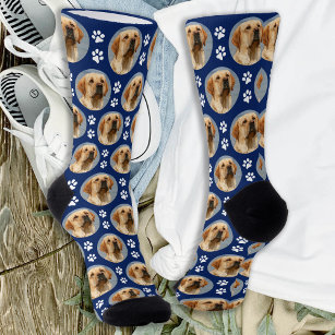 Pet Dog Photo Paw Prints Custom Pattern Navy Blue Socks