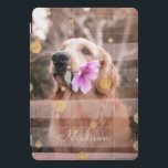 Pet Dog Photo Pink Ribbon Chic Gold Glitter Name iPad Pro Cover<br><div class="desc">This modern design features your favourite photo with a pink ribbon overlay and gold glitter polka dots,  personalized with your name. Perfect as a gift or to spoil yourself #personalizedgifts #photogifts #giftsforher #addyourown</div>