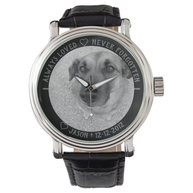 Pet Dog Photo Template Memorial Never Forgotten  Watch (Front)