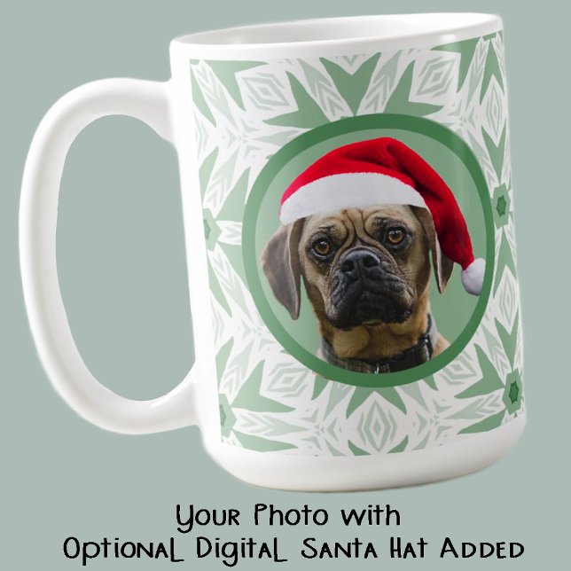 Pet Dog Photo with Santa Hat on Green Snowflake Coffee Mug (Creator Uploaded)