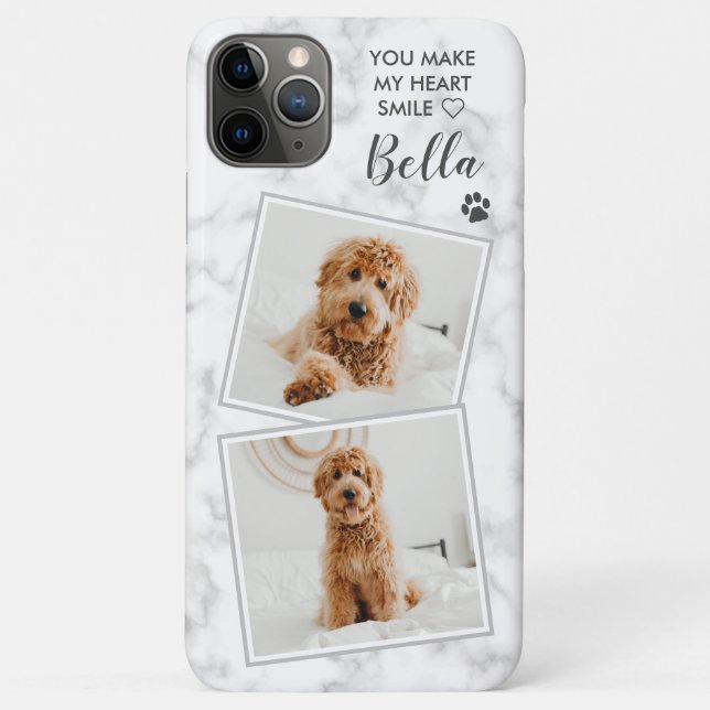 Pet Dog Photo You Make My Heart Smile Marble Case-Mate iPhone Case (Back)