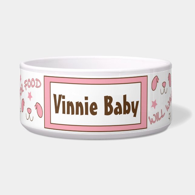 Pet DOG Pink Bowl Large "Will Play for Food" (Front)