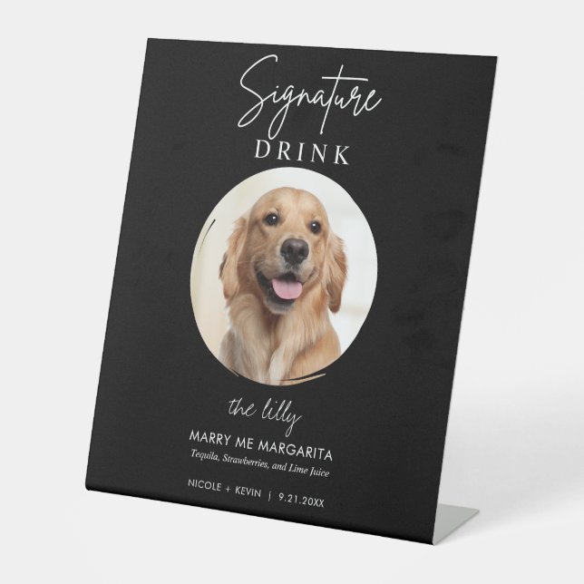 Pet Dog Wedding Signature Drinks Cocktail Bar Pedestal Sign (Front)