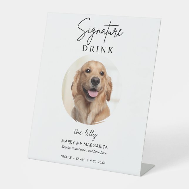 Pet Dog Wedding Signature Drinks Cocktail Bar Pedestal Sign (Front)