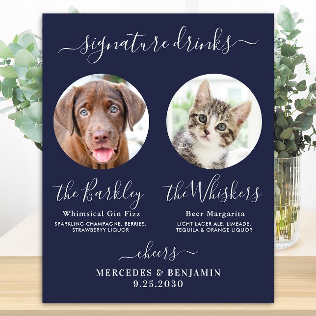 Pet Dog Wedding Signature Drinks Photo Navy Blue Poster (Creator Uploaded)
