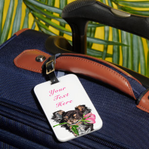 Pet Dog with Rose Luggage Tag Custom Text Name