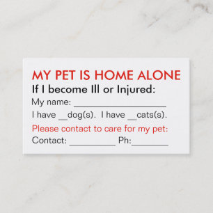 Pet emergency contact info wallet cards dog cat