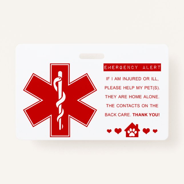 pet emergency contacts badge (Front)