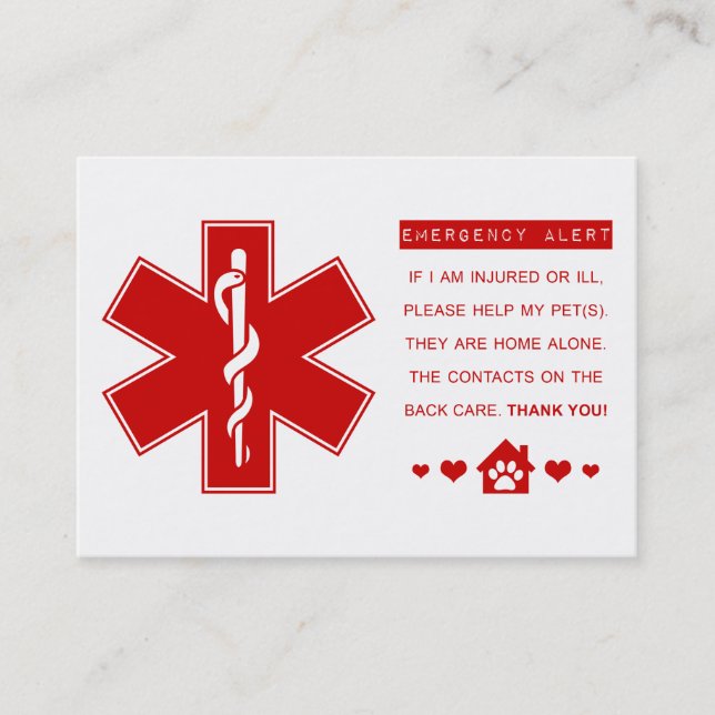 pet emergency contacts business card (Front)