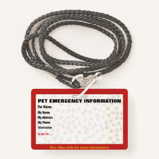 Pet Emergency Information Card Badge