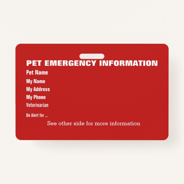 Pet Emergency Information Card v5 Badge (Front)