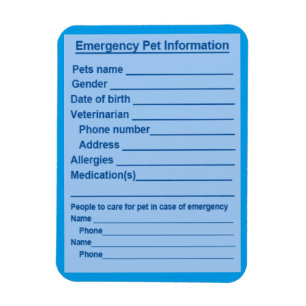 Pet Emergency Information Magnet