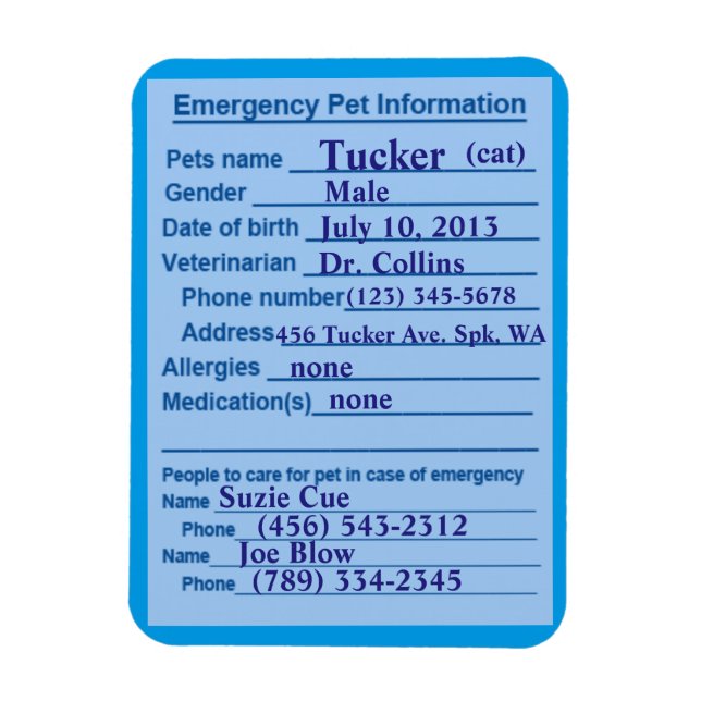 Pet Emergency Information Magnet (Vertical)