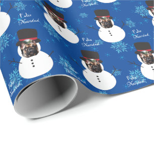 Pet Face Snowman Merry Christmas in spanish Wrap Wrapping Paper