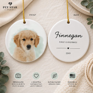 Pet First Christmas Dog Cat Keepsake Photo Name Ceramic Ornament