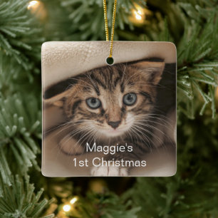 Pet First Christmas Photo Ceramic Ornament