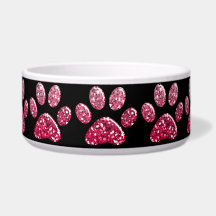Pet Food Bowl - Dk Pinks Bling Paw Prints