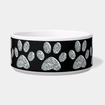 Pet Food Bowl - Light Silver Bling Paw Prints