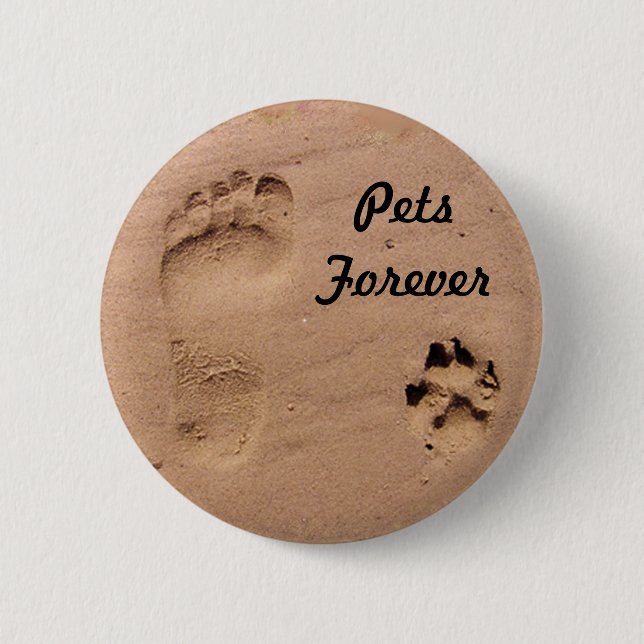 Pet & Footprint in the Sand 2 Inch Round Button (Front)