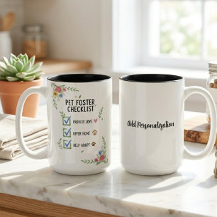 Pet Foster Checklist Watercolor Floral Two-Tone Coffee Mug