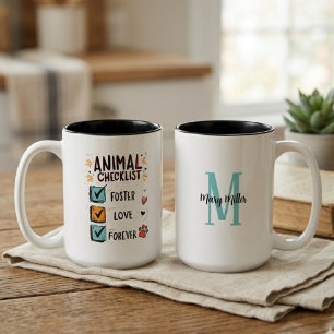 Pet Foster Fail Humour Animal Lover Checklist Two-Tone Coffee Mug