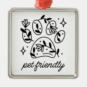 Pet friendly area space floral dog paw metal ornament