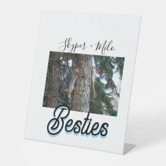 Pet friends besties add name pet photo animal love pedestal sign