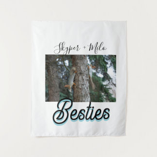 Pet friends besties add name pet photo animal love tapestry