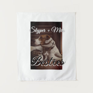 Pet friends besties add name pet photo animal love tapestry