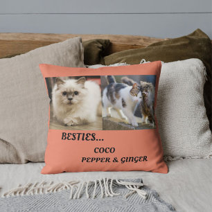 Pet Friends Cat Photo Names Besties BFF Fun Custom Throw Pillow