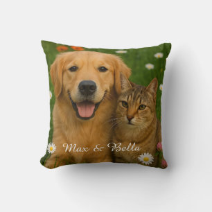 Pet Friends Dog Dad Cat Mom Floral Photo Gifts Throw Pillow