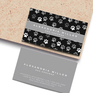 Pet Groomer   Black White & Gray Paw Prints Business Card