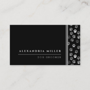 Pet Groomer   Black White & Grey Animal Paw Prints Business Card