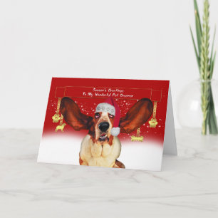 pet groomer christmas holiday card with basset hou