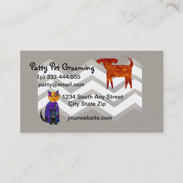 pet groomer cute dog and cat art  customizable business card (Front)